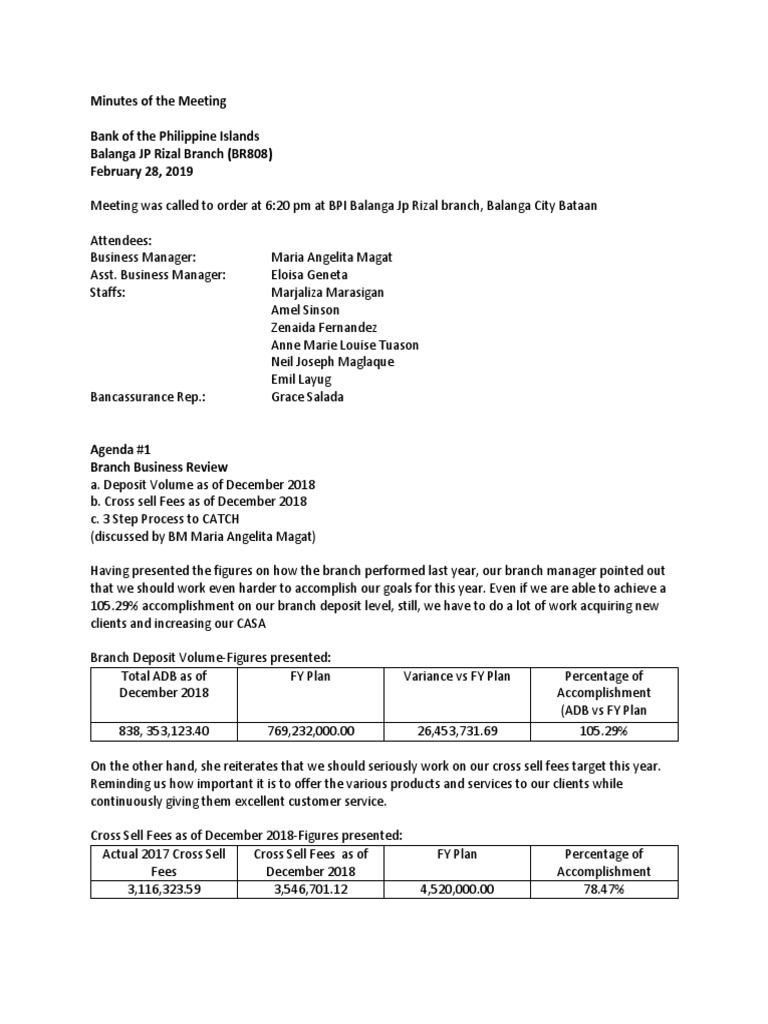 Minutes of The Meeting | PDF | Credit Card | Banking