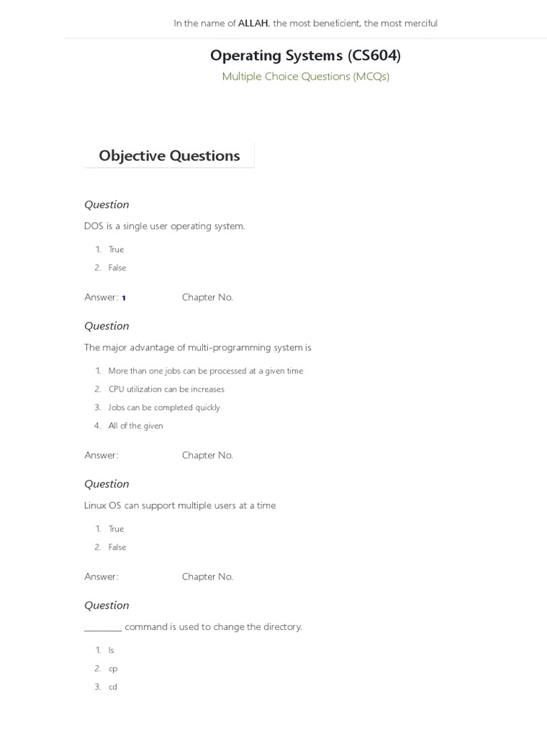 CS604 Operating Systems MCQs | PDF | Operating System | Digital Technology