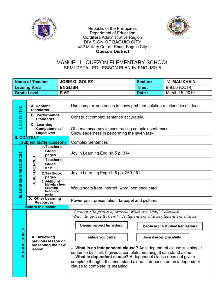 Complex Sentence Prob Sol Cot4 PDF Sentence (Linguistics)