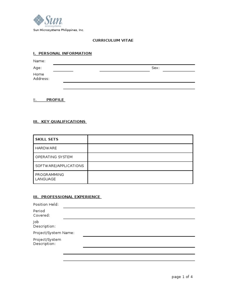 Sun Microsystems CV Overview | PDF | Career & Growth