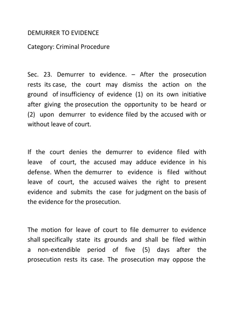 Demurrer to Evidence in Criminal Cases | PDF | Demurrer | Pleading