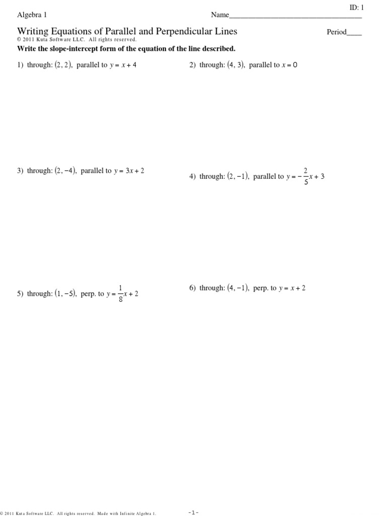 21.21 Ws - Equ of Perpendicular and Parallel Lines PDF  PDF For Parallel And Perpendicular Lines Worksheet