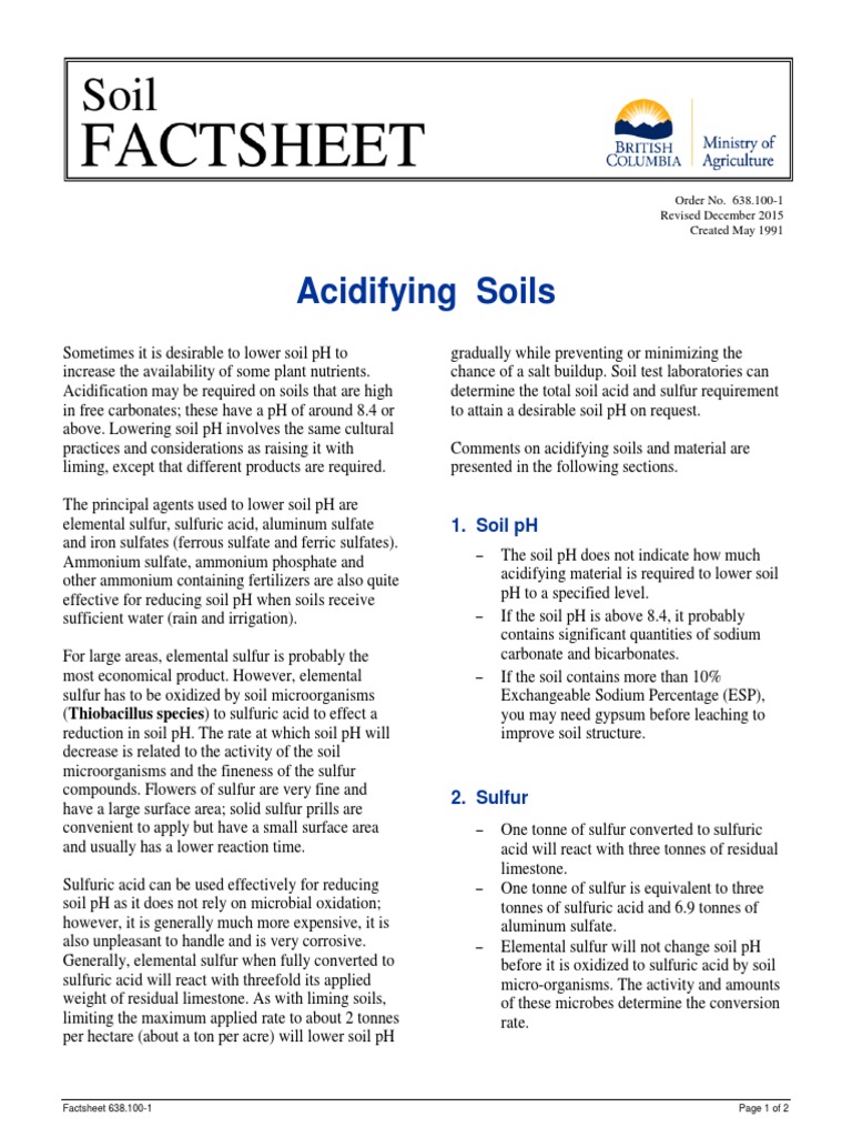 Acidifying Soils: Methods & Materials | PDF | Soil | Chemical Elements
