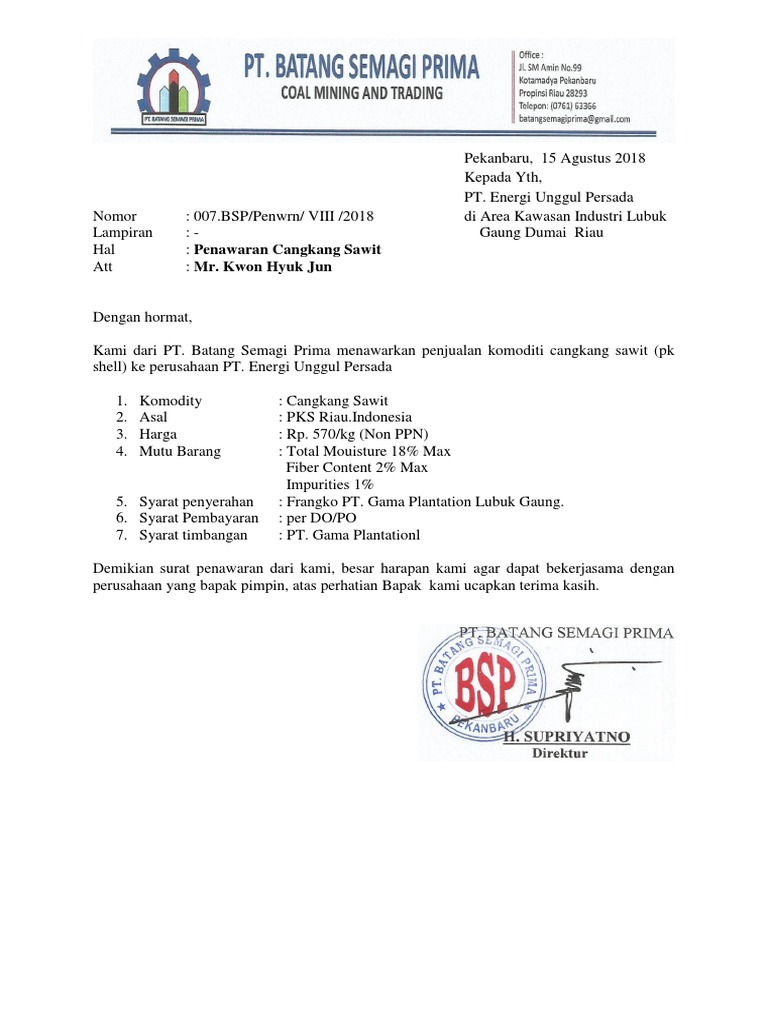 Surat Penawaran Cangkang