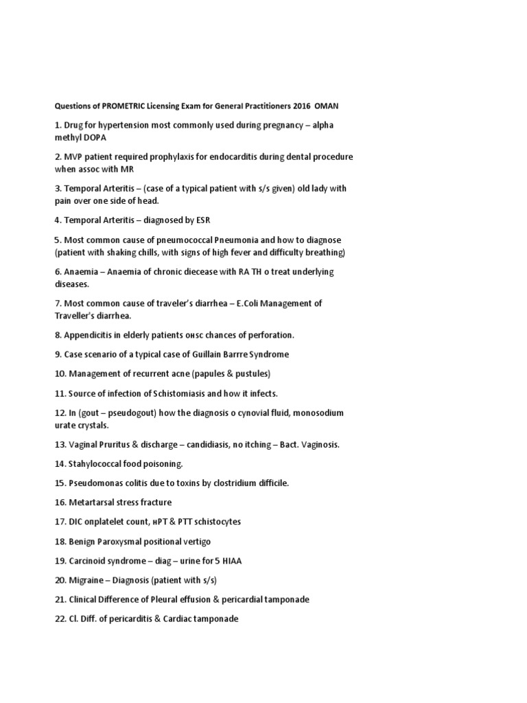 PROMETRIC Exam Questions for Doctors | PDF | Medicine | Clinical Medicine