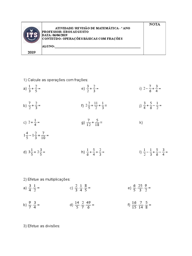 Exercícios de Matemática para o 3º Ano – Operações Básicas