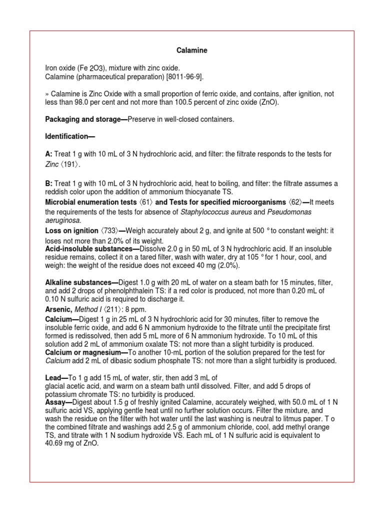 USP Monographs Calamine Zinc Oxide Zinc