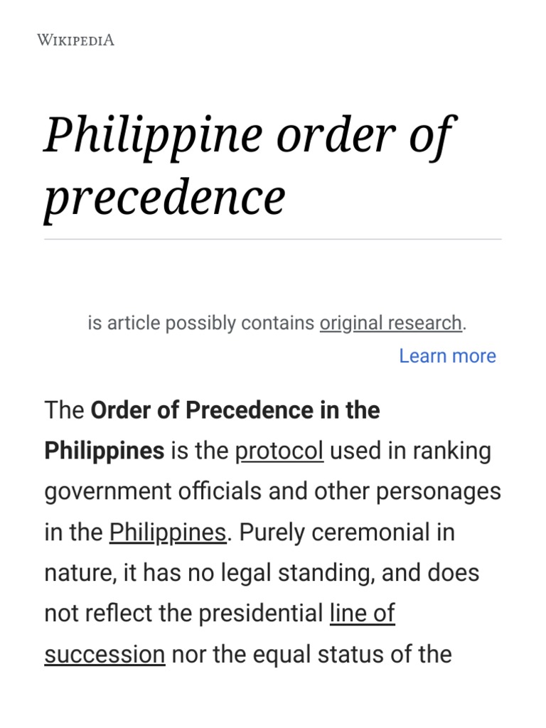 Philippine Order of Precedence Philippines Is The Protocol Used in