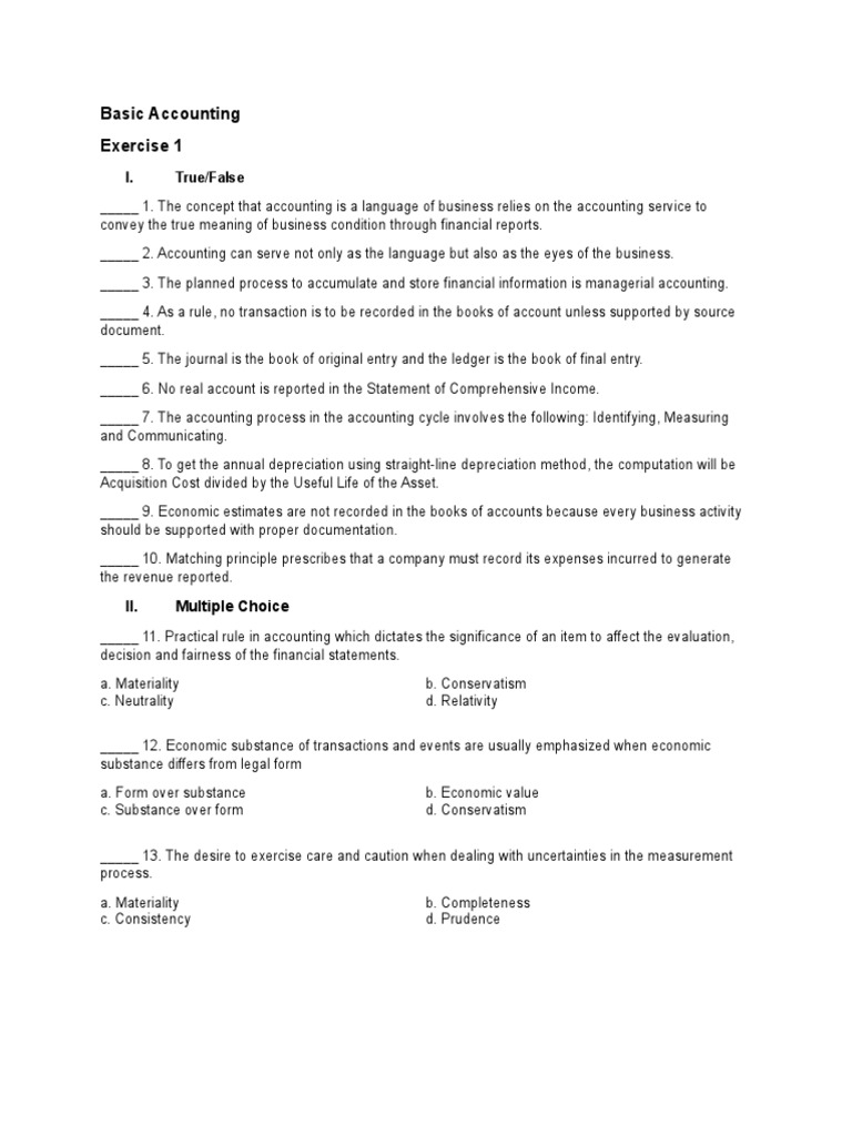 Basic Accounting Exercises and Problems | PDF | Financial Statement ...