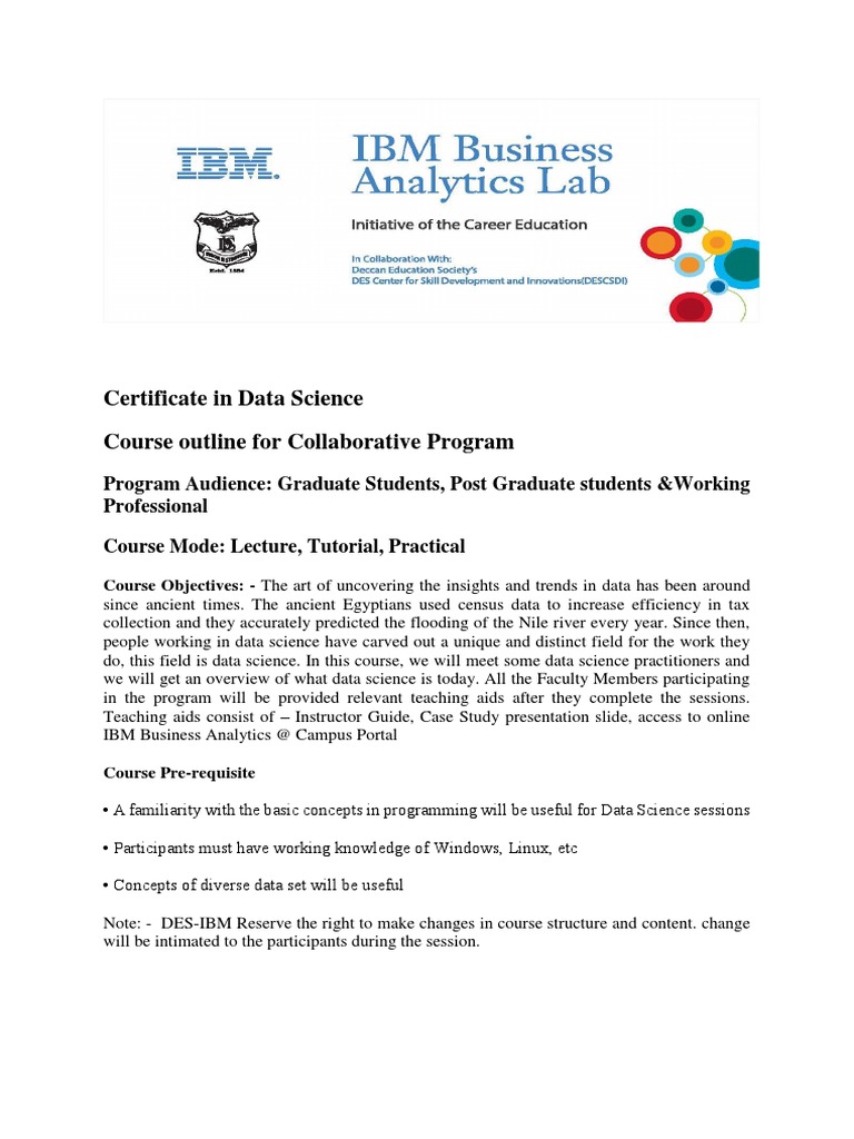 Data Science Certificate Course Outline | PDF | Statistics | Regression ...