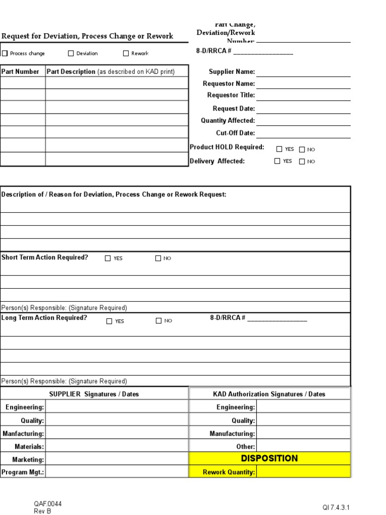 Request For Deviation, Process Change or Rework | PDF | Economic ...