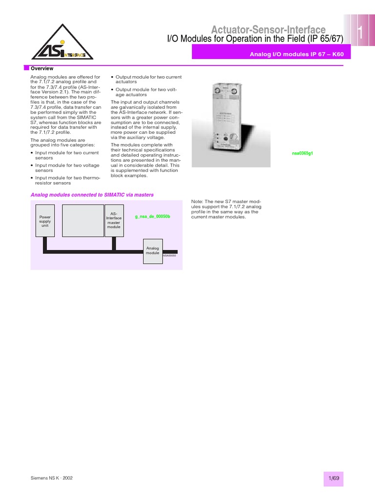 Actuator-Sensor-Interface: I/O Modules For Operation in The Field (IP ...