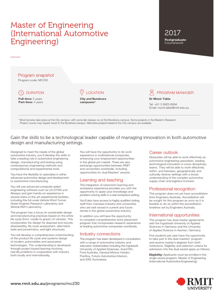 Master of Engineering (International Automotive Engineering) PDF