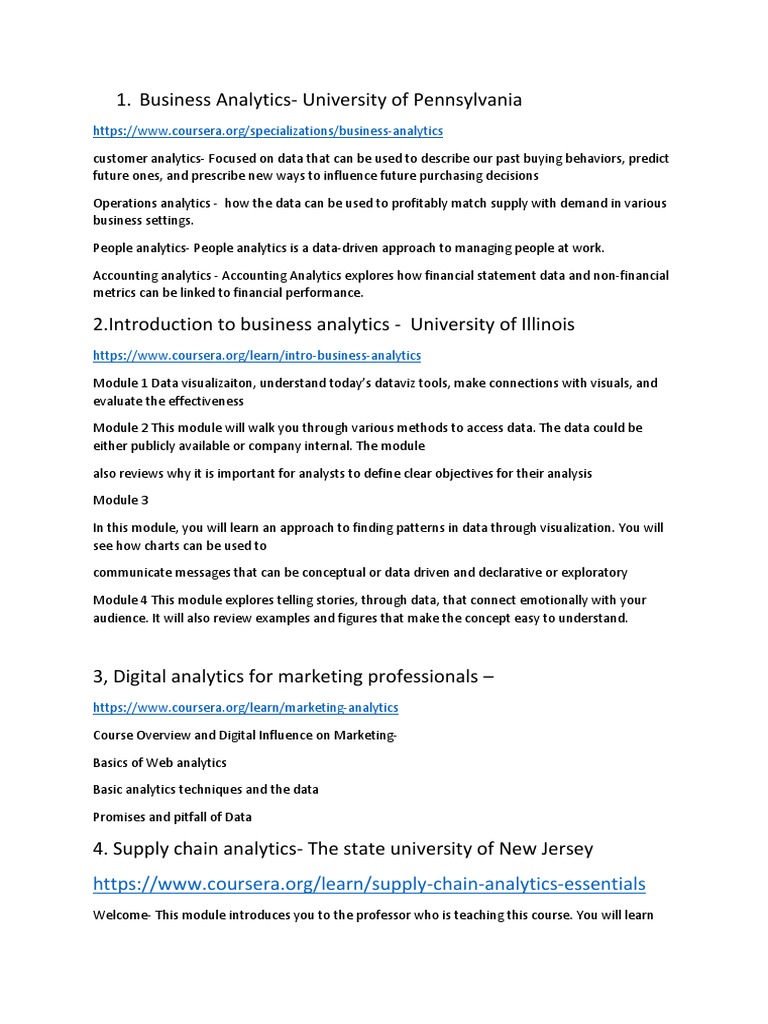 Top Business Analytics Courses Online | PDF | Analytics | Supply Chain