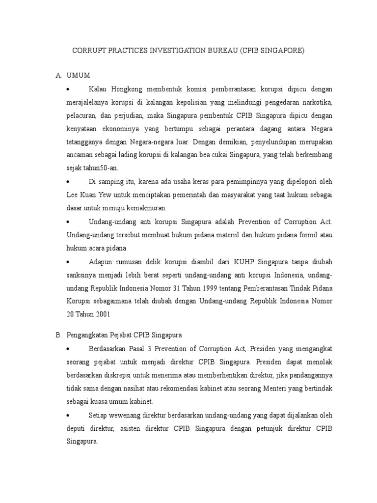 Struktur dan Kewenangan CPIB Singapura | PDF