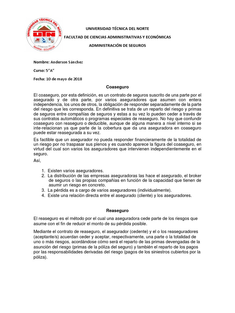 Coseguro y Reaseguro | PDF | Reaseguro | Póliza de seguros