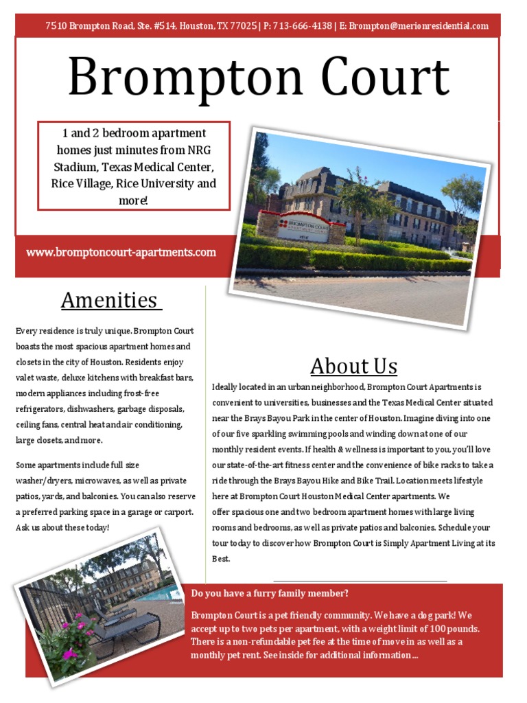 Brompton Court Amenities Available About Us PDF Fee Apartment