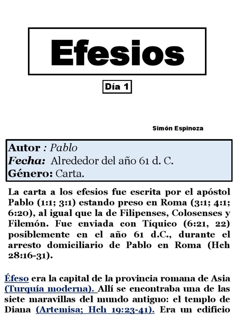 Efesios Dia 1 Pdf Epistola A Los Efesios Pablo El Apostol