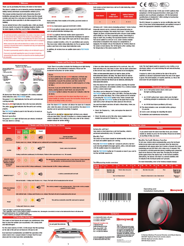 Honeywell XS100 Smoke Detector Manual En Nature