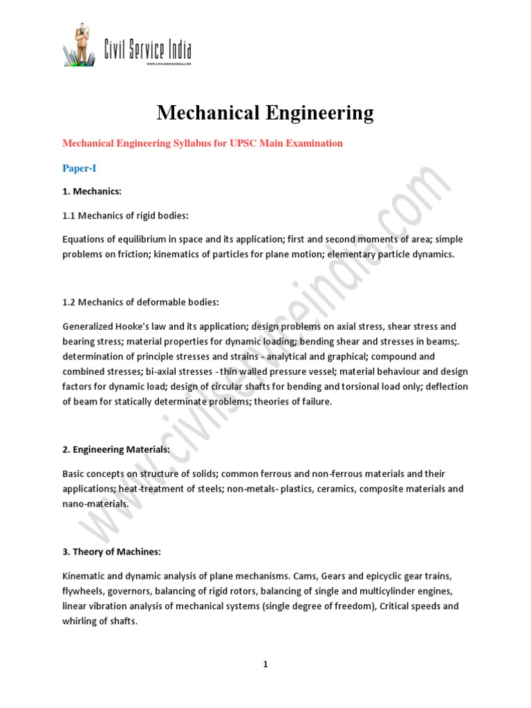 UPSC Mechanical Engineering Syllabus | PDF | Fluid Dynamics | Stress ...