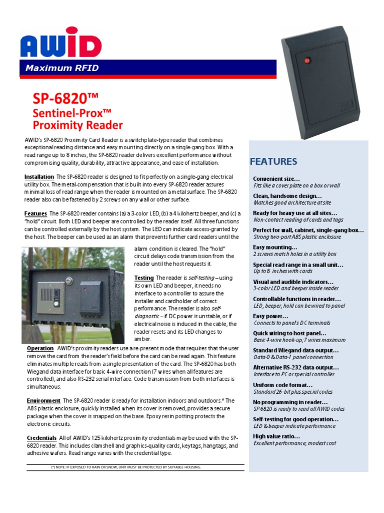 Awid SP-6820 Reader | PDF | Power Supply | Electrical Connector
