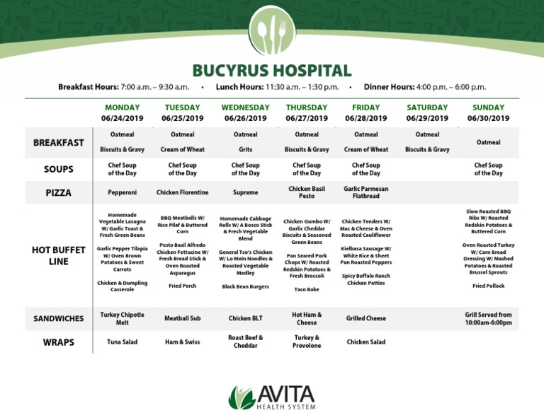 Bucyrus Hospital Cafeteria Menu | PDF | Roasting | Cooking