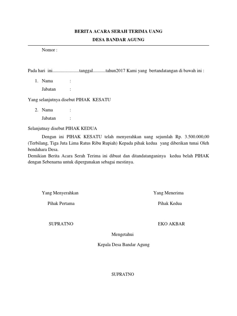 Berita Acara Serah Terima Uang