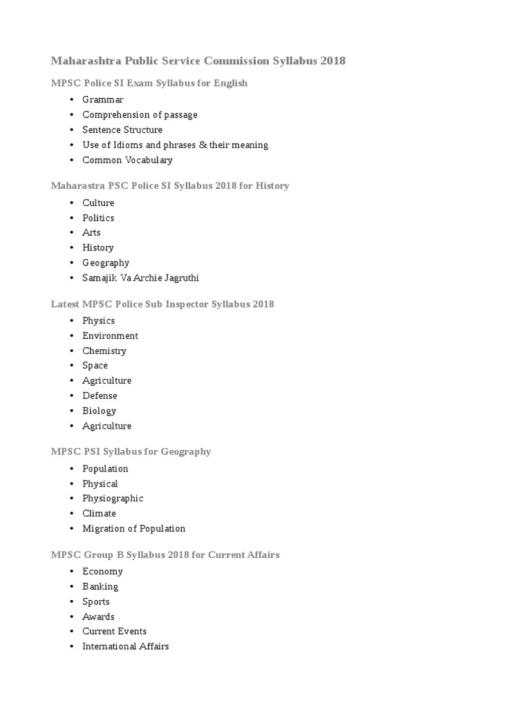 Maharashtra Public Service Commission Syllabus 2018: MPSC Police SI ...