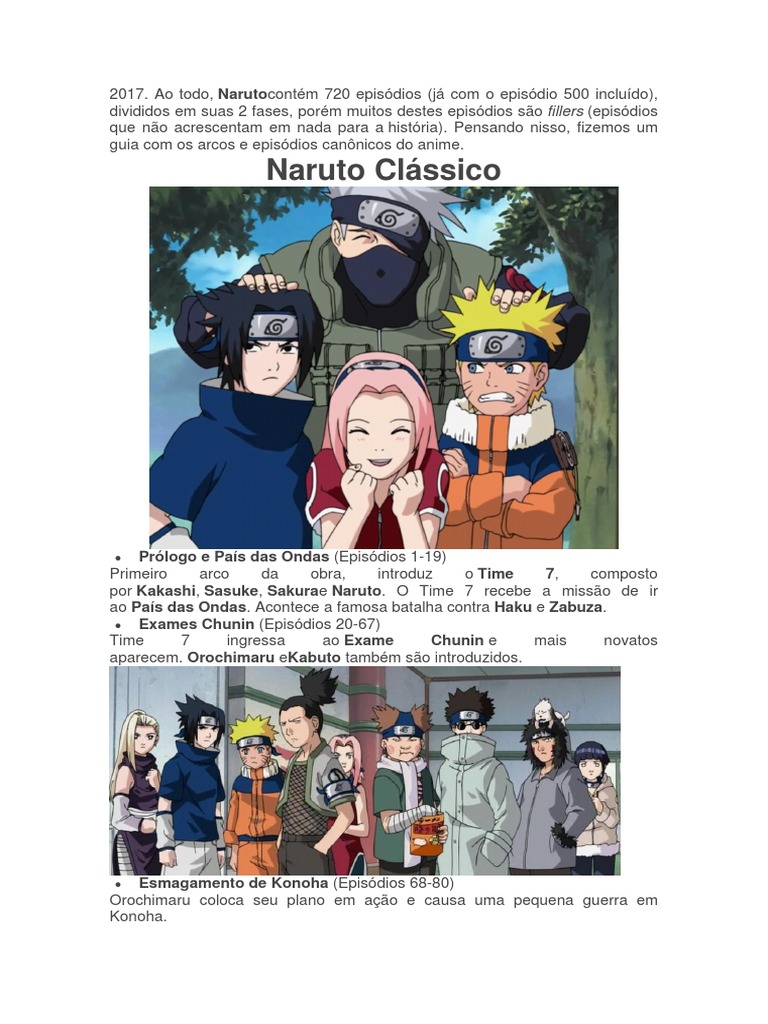 Guia completo dos arcos canônicos e episódios essenciais de Naruto e ...