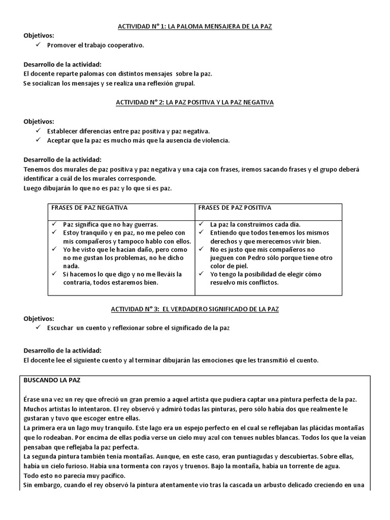 Actividades para Fomentar la Paz Infantil | PDF | Paz | Principios éticos