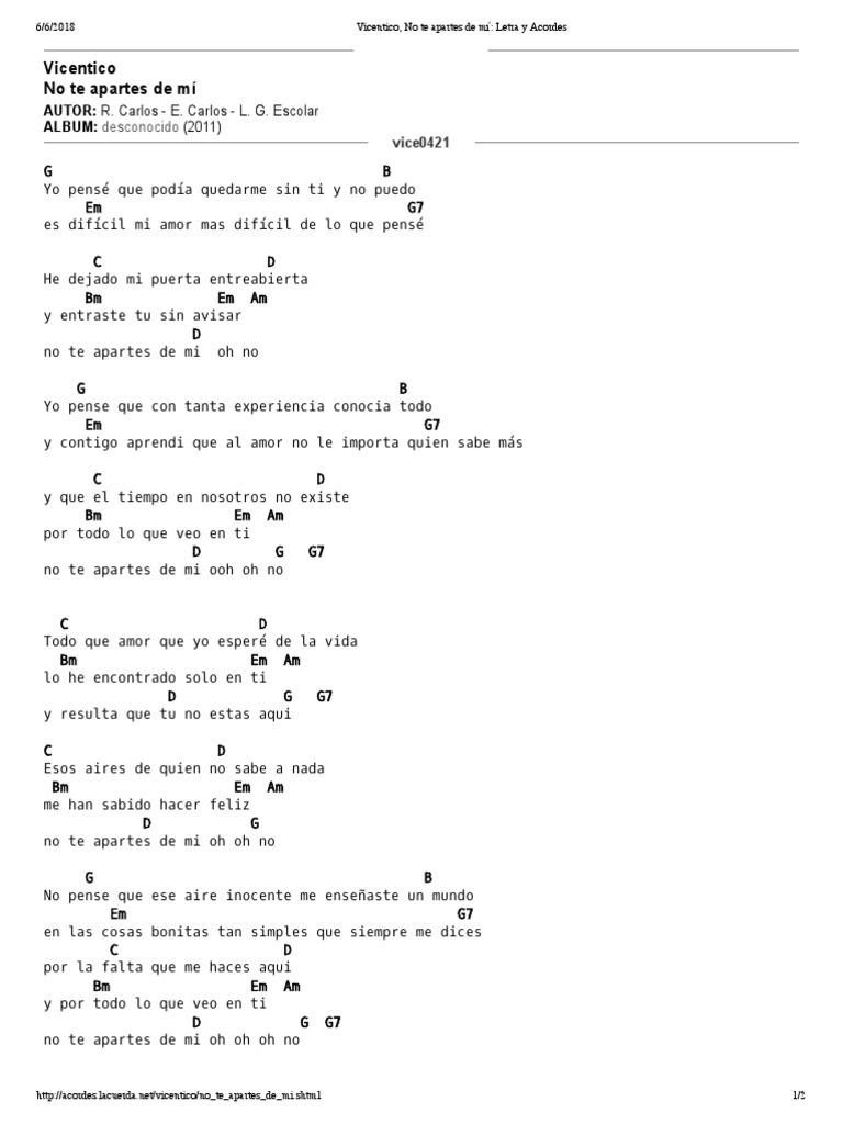 Vicentico No Te Apartes De Mi Letra