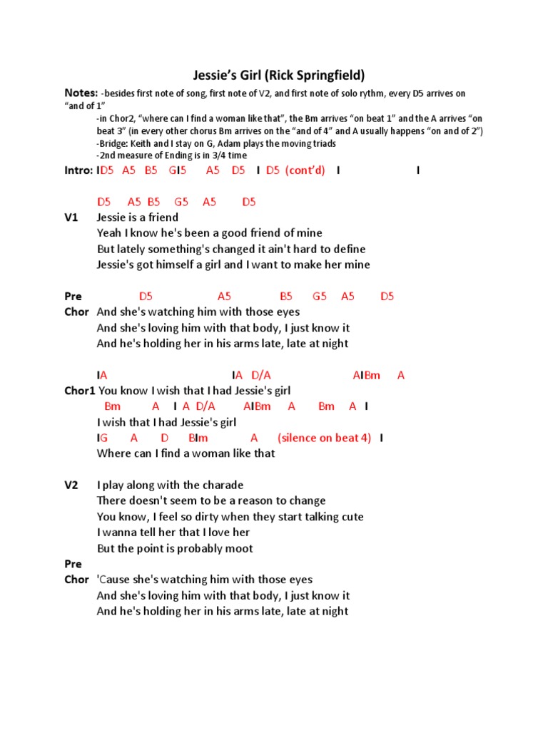 Jessie's Girl | PDF | Number One Singles | Pop Music, image size:768x1024