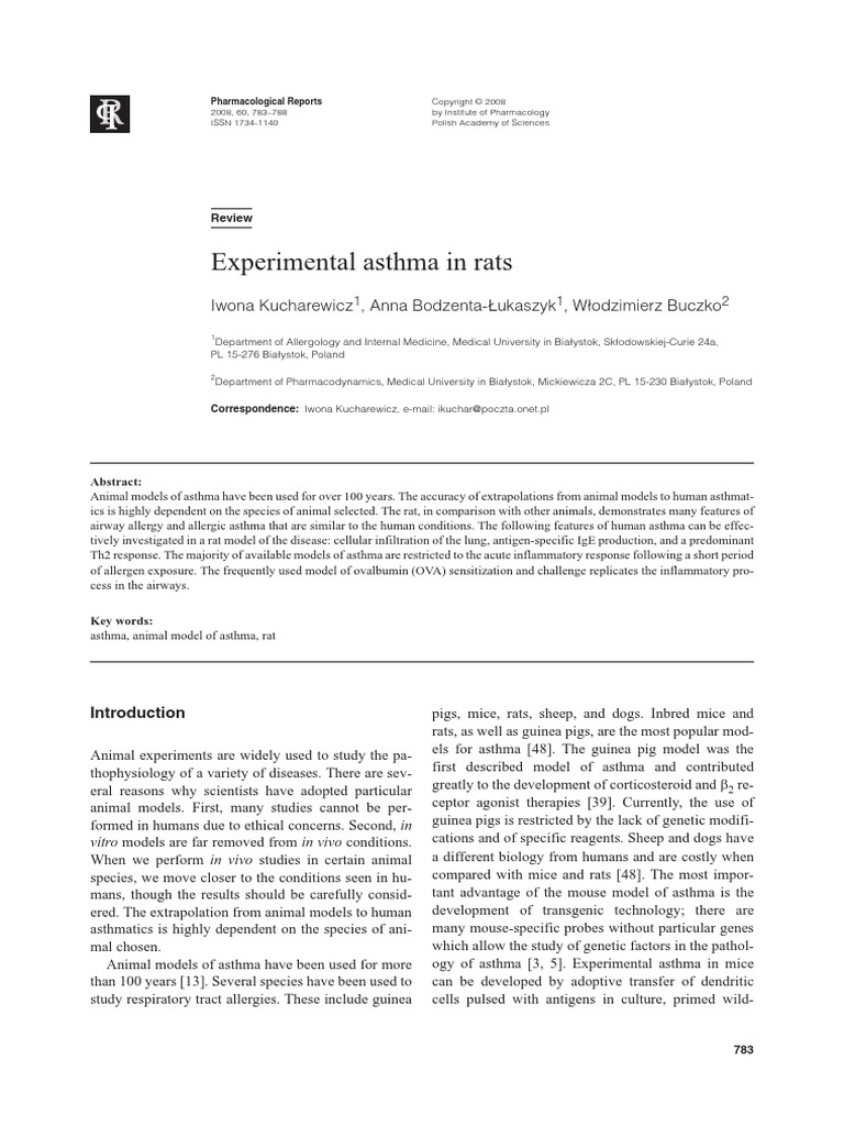 Experimental Asthma in Rats PDF Asthma Allergy