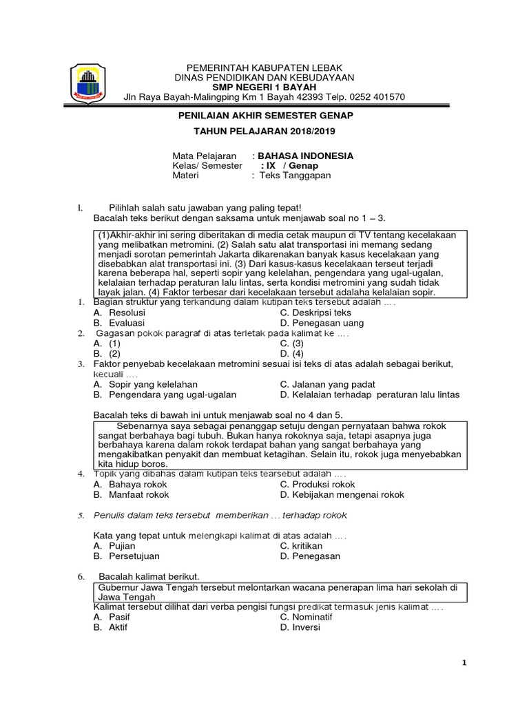 Soal Teks Tanggapan Kritis Goreng
