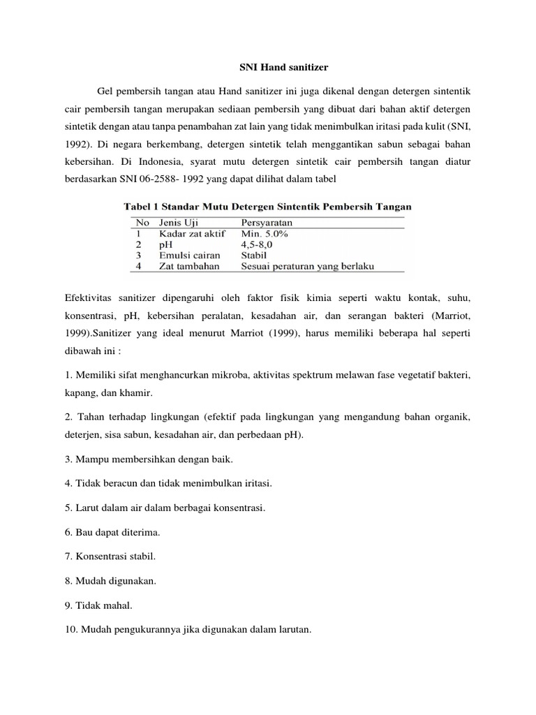 SNI Hand Sanitizer: Standar dan Efektivitas | PDF | Teknologi & Rekayasa