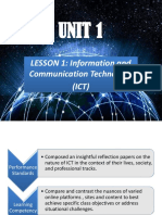 Unit 1: LESSON 1: Information and Communication Technology (ICT)