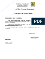 Office of The Punong Barangay: Certificate O Indigency