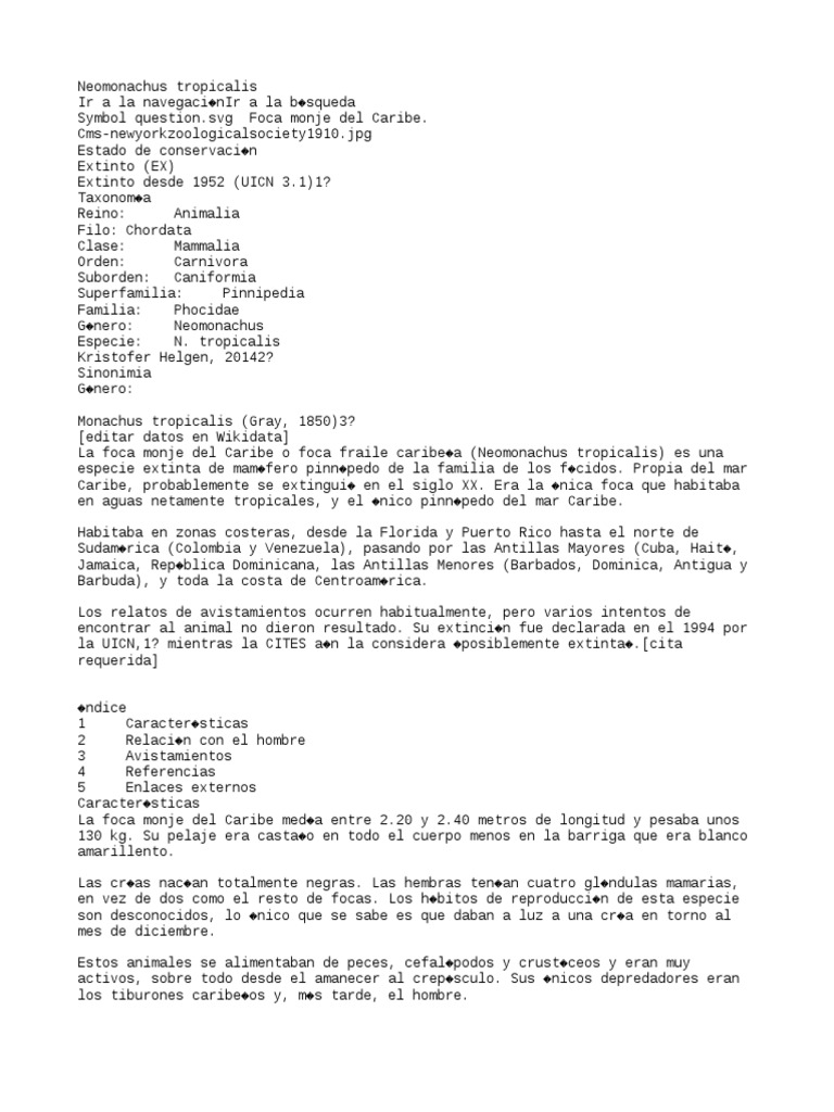 Neomonachus Tropicalis. PDF Mamíferos marinos Naturaleza