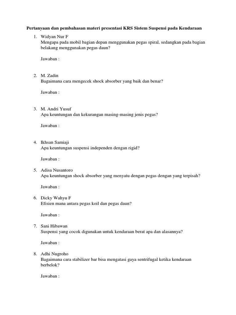 Krs Sesi Tanya Jawab Sistem Suspensi
