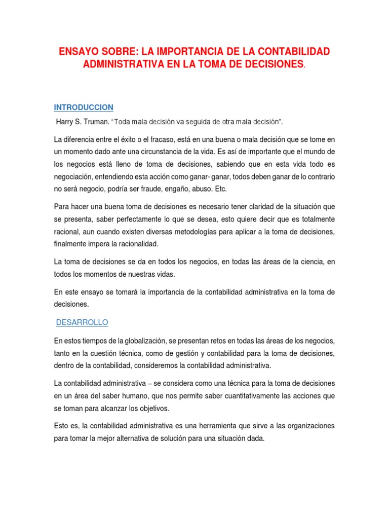 Contabilidad Administrativa y Decisiones | PDF | Toma de decisiones ...