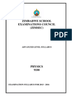 ZIMSEC Zimbabwe Advanced Level Physics Syllabus