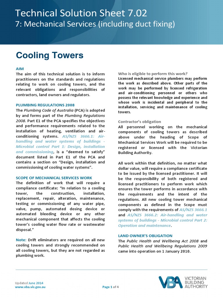 Technical Solution Sheet 7.02 Cooling Towers PDF Air Conditioning