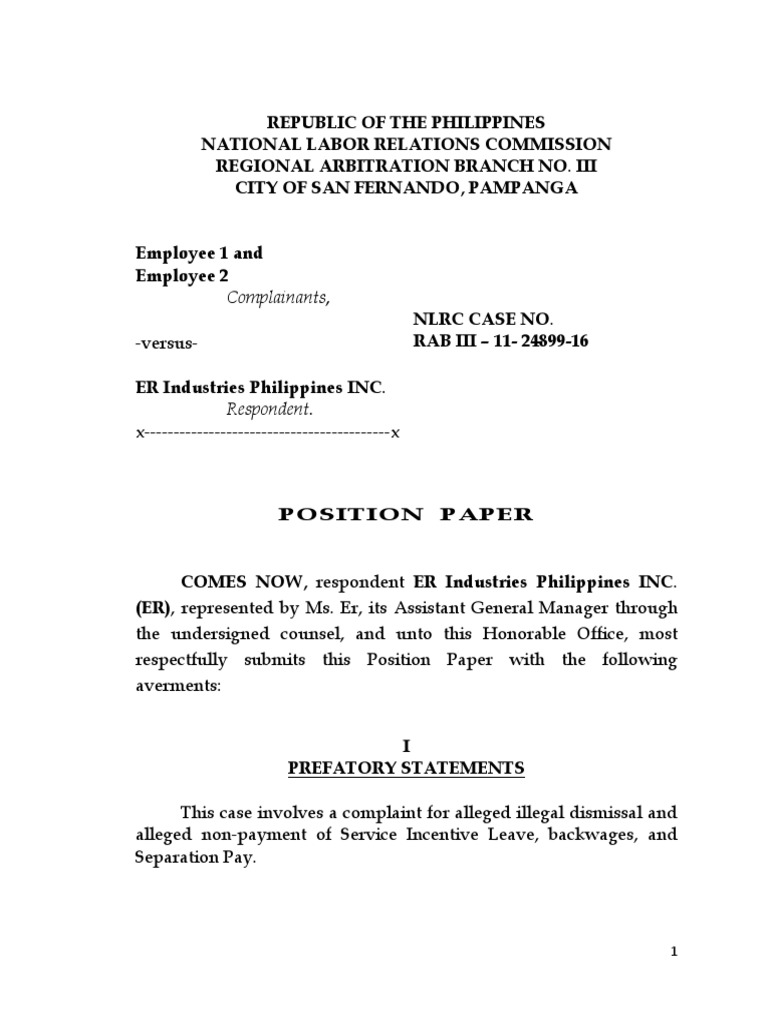 Position Paper Respondents Illegal Dismissal Pdf Contractual Term