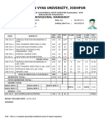 Jai Narain Vyas University, Jodhpur: Provisional Marksheet