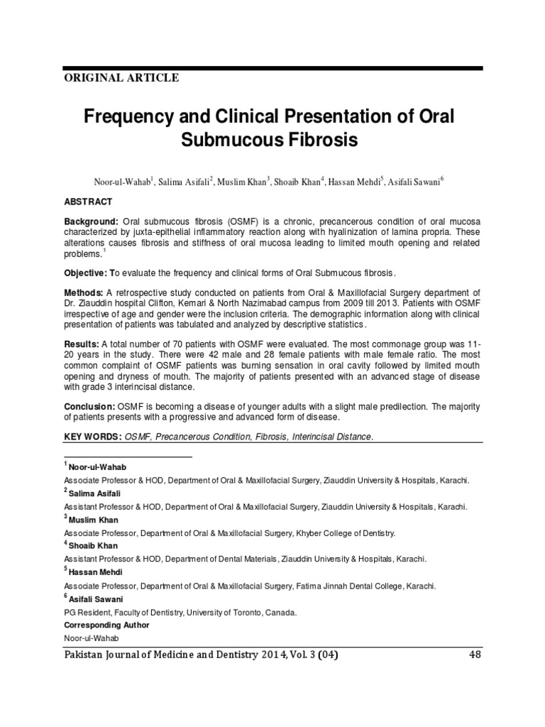 OSMF: Frequency and Clinical Presentation | PDF | Dentistry | Epidemiology