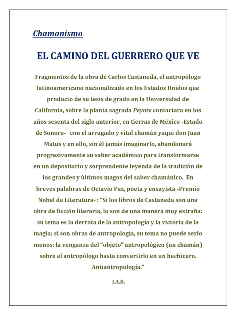 El Camino Del Guerrero Que Ve | PDF | Antropología