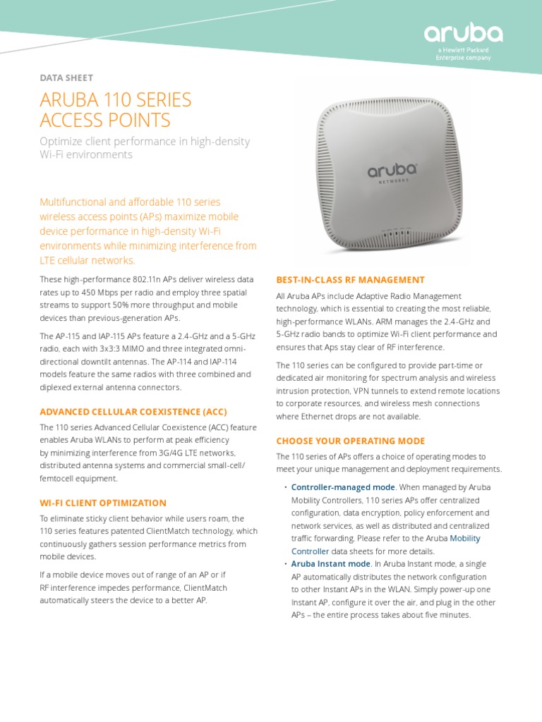 Aruba 110 Series Access Points Overview | PDF | Wireless Lan | Wi Fi