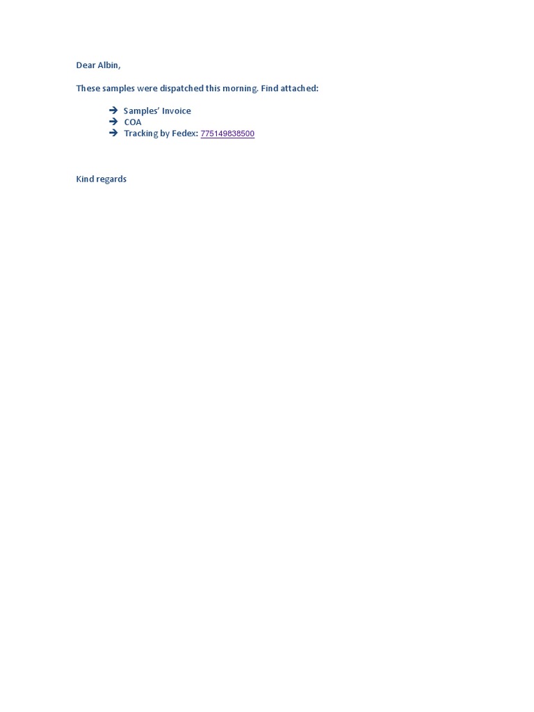 Sample Dispatch Confirmation and Tracking | PDF