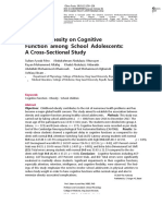 Effect of Obesity On Cognitive Function Among School Adolescents: A Cross-Sectional Study