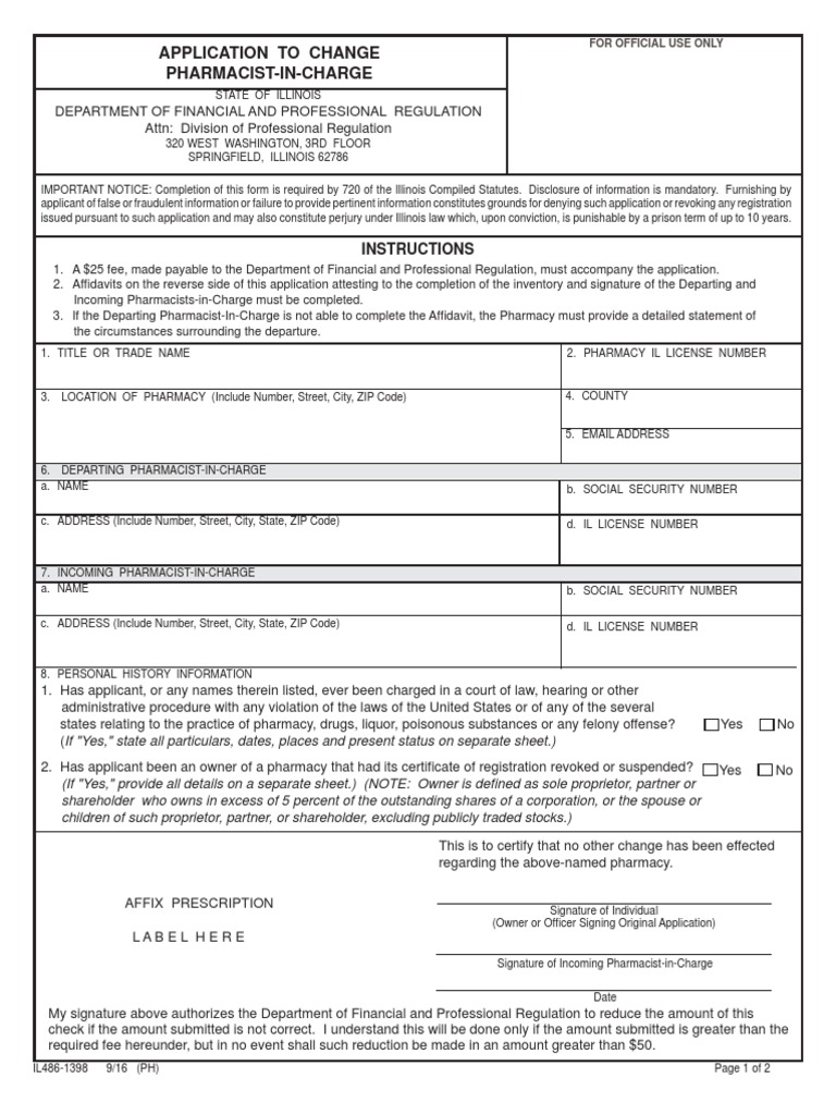Application to Change Pharmacist-in-Charge | PDF | Affidavit | Notary ...